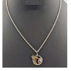 Vintage Shube Dakota West 925 Sterling Two Tone Hummingbird Rope Chain Necklace